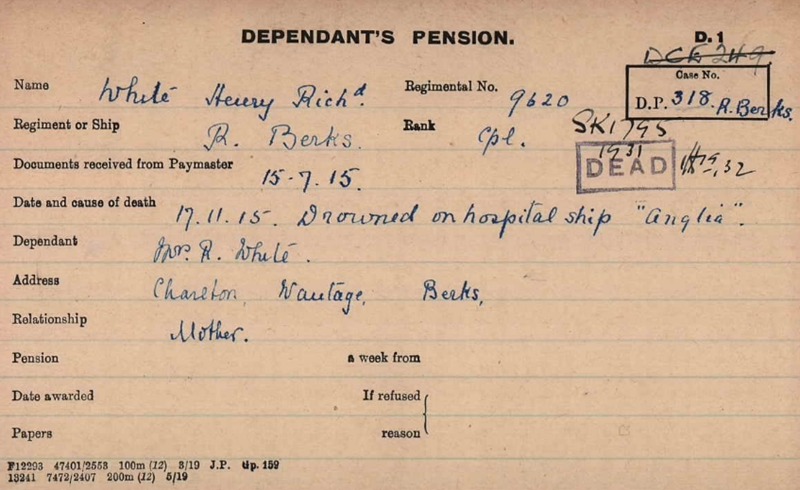 Pension Card Of Cpl. Henry Richard White