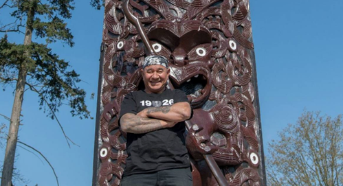 Master Carver James Rickard With The Six Tonne Maumahara (Memorial Carving)