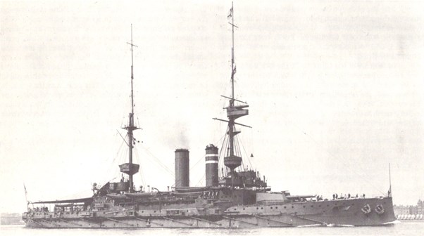 HMS Prince of Wales, the pre-Dreadnought flagship of 5th Battle Squadron based at Portland