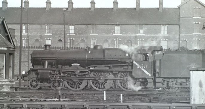 Jubilee 45593 Kolhapur On Low Moor Shed. Railway Terrace In The Background.
