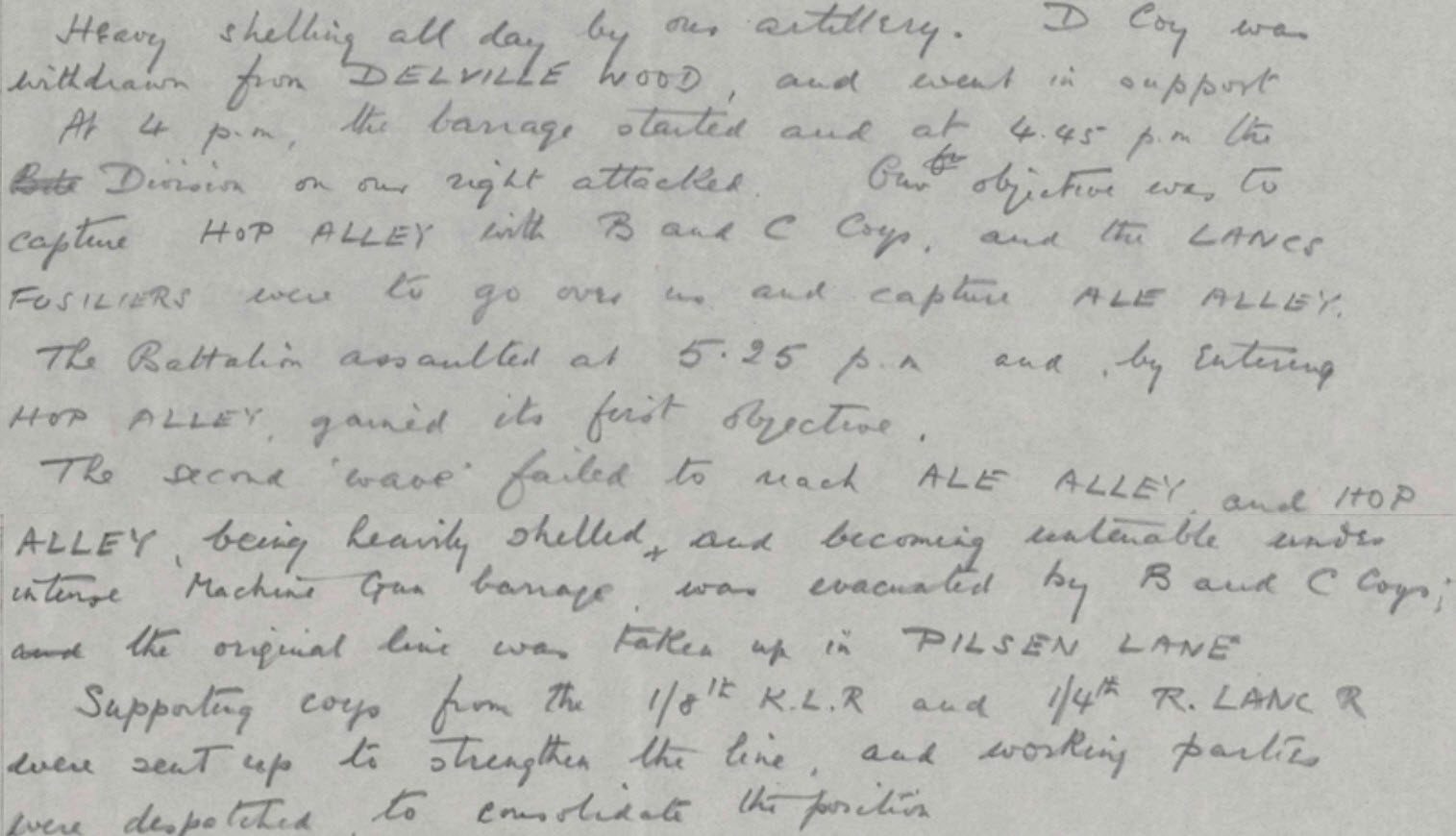Battalion War Diary For 9 September 1916