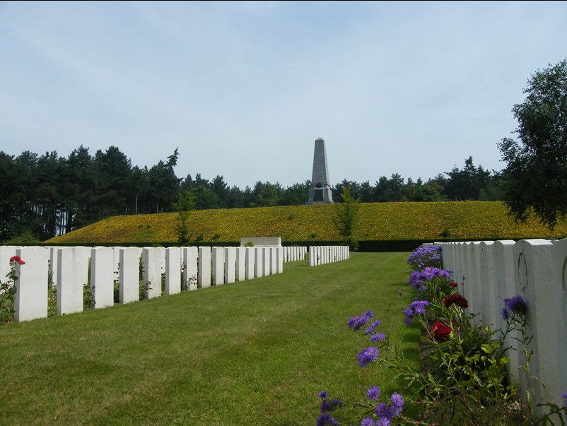 Buttes New British Cemetery, With The 5Th Australian Division’S Memorial In The Background.