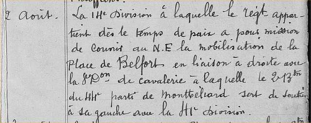 44RI (HQ) War Diary For 2Nd August 1914