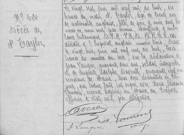 Death Record For Miss N. Taylor BRCS On 27.6.18 From Seine Maritime Departement 76 Treport Le