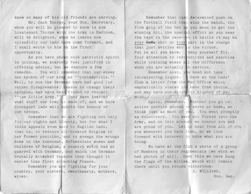 Stockport Lads' Club Letter, 16 November 1914 2