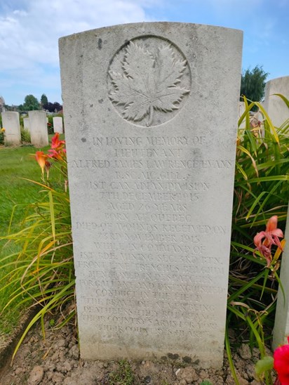 Headstone For Lt. Alfred James Lawrence Evans