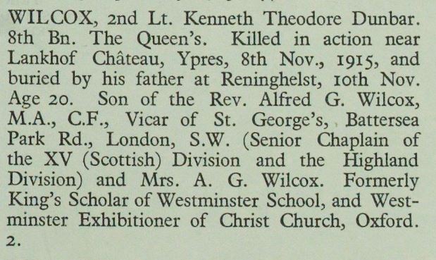The Original CWGC Entry Details His Father Being Senior Chaplain In The 15Th (Scottish) Division