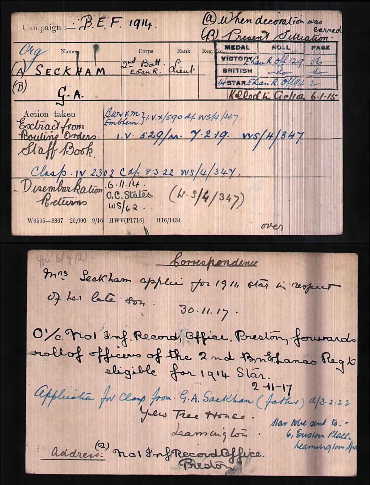 Gerald 'Robin' Adair Seckham Medal Index