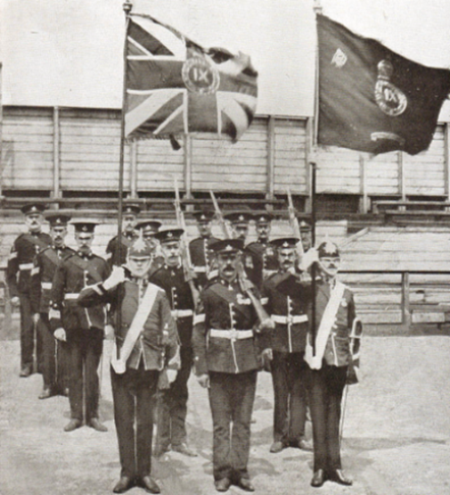 Colour Party Of The 9Th Battalion Durham Light Infantry After Receiving New Colours From King Edward VII, 19 June 1909