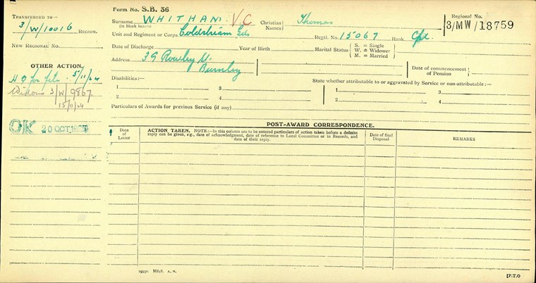 Ledger For Thomas Whitham