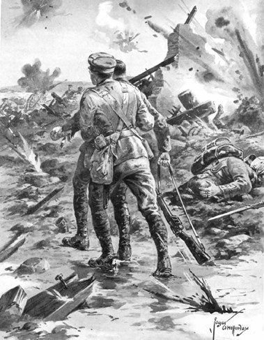 A Drawing Of Buckingham Helping The Wounded (From Deeds That Thrill The Empire)