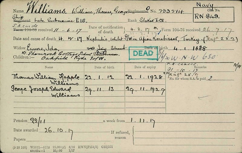 William Williams Died Of Nephritis Whilst A Prisoner Of War
