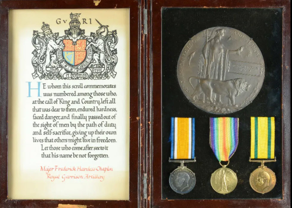 Frederick Chaplin's Medals And Memorial Plaque (CWGC 'For Everyone')