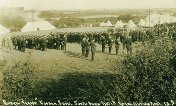 Volunteers Of The 1St South Downs Battalion In September 1914, Showing Their Camp At Cooden (Adjacent To Bexhill). Note The Lack Of Uniforms. Image Courtesy Of Paul Reed.