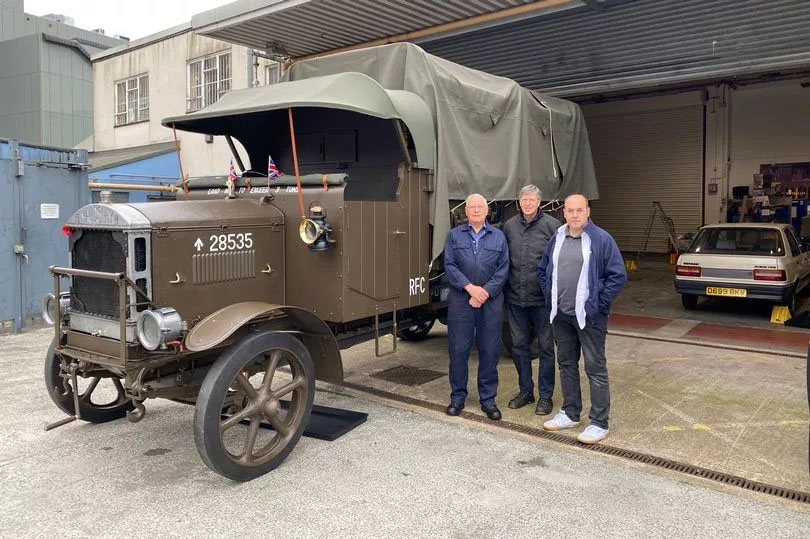 Coventry Transport Museum's Maudslay Lorry With The Three Of The Men Who Helped Restore It (From Lef
