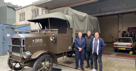 Coventry Transport Museum's Maudslay Lorry With The Three Of The Men Who Helped Restore It (From Lef