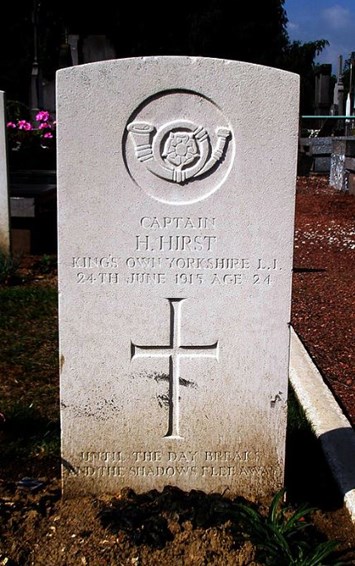 Harold Hirst's Headstone At Bois Grenier Communal Cemetery.