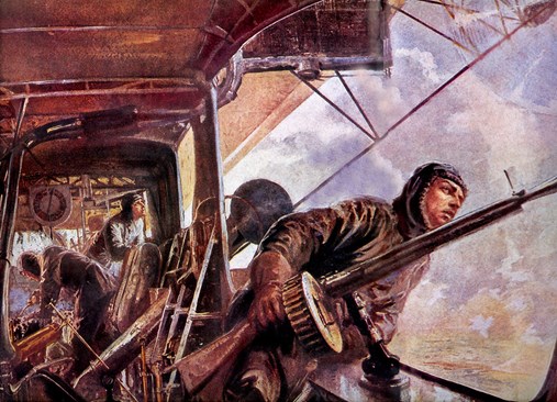 A 1917 Watercolour By Felix Schwormstädt (1870 1938). In The Rear Engine Gondola Of A Zeppelin Airship During The Flight Through Enemy Airspace After A Successful Attack On England