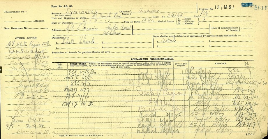Ledger For Andrew Symington