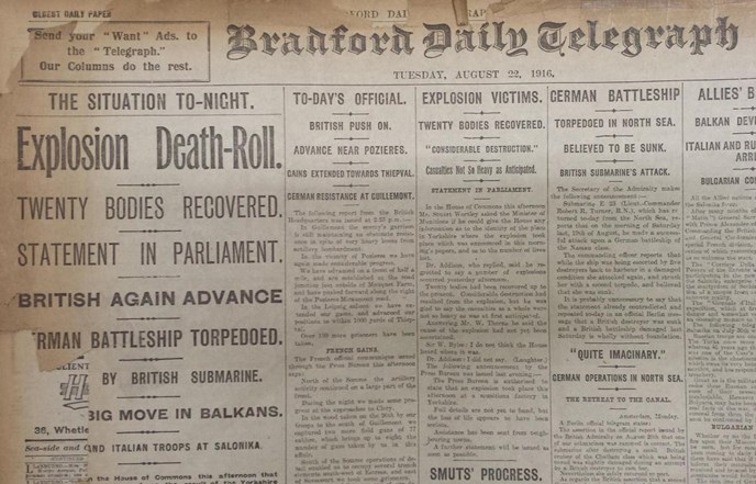 The Low Moor Explosion Reported In The Bradford Daily Telegraph On 22 August 1916