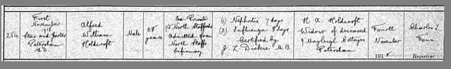 Alfred Holdcroft Death Cert