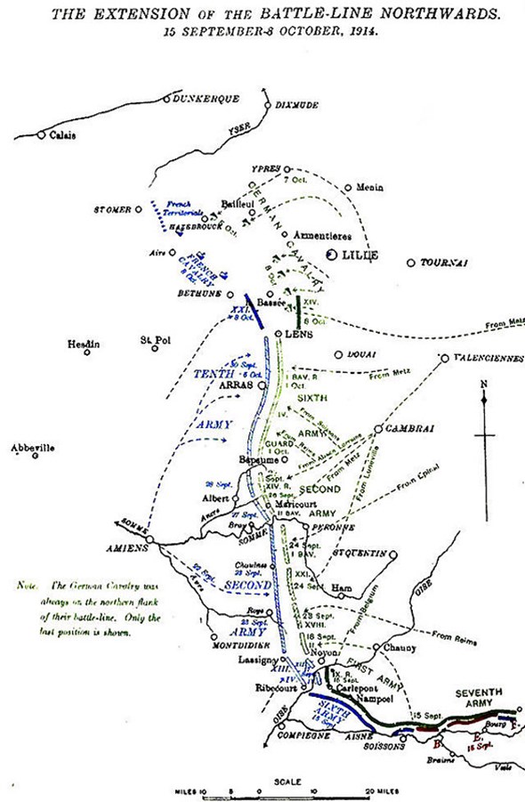 Map Of Franco German Flanking Moves Septemberoctober 1914