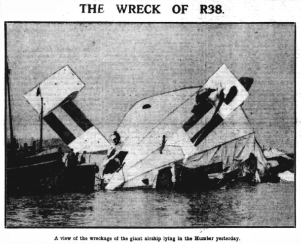 The Wreckage From The Stern Of The Airship As It Appeared On The Front Page Of The Sheffield Independent 26 August 1921 R38