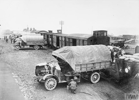 Ration Supply. Lorries Unloading A Supply Train At Railhead To Deliver To A Forward Refilling Point.