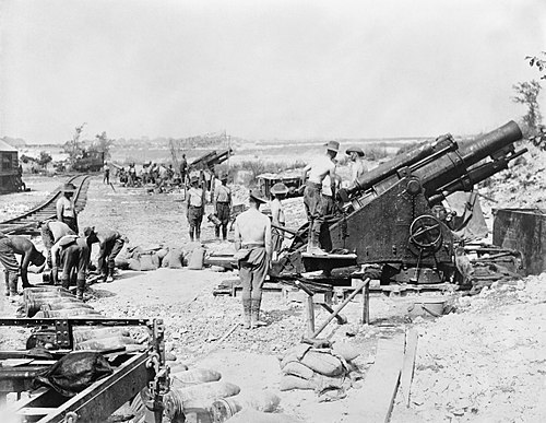 Battery Of 9.2 Inch Mark I Howitzers In Action