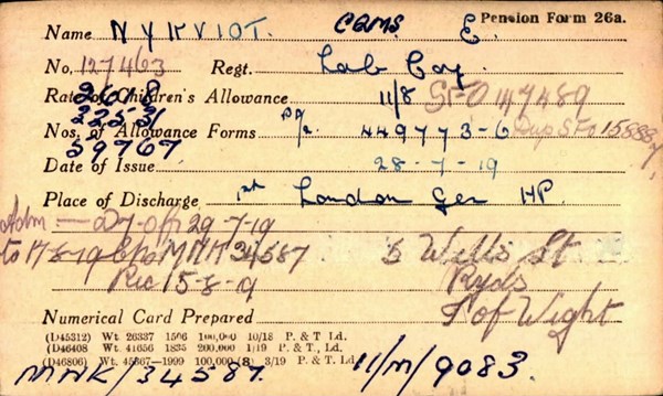 Patrick Nykviot 'Other Ranks Survived' Card