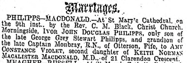 Ivor John Douglas Philipps Marriage