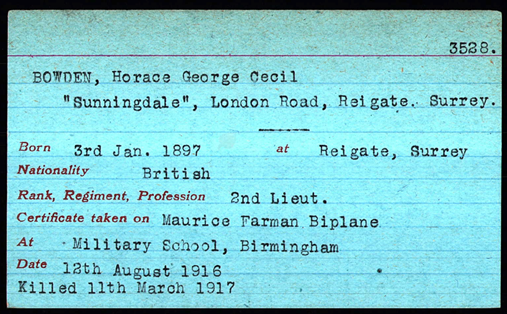 Horace George Cecil Bowden Card