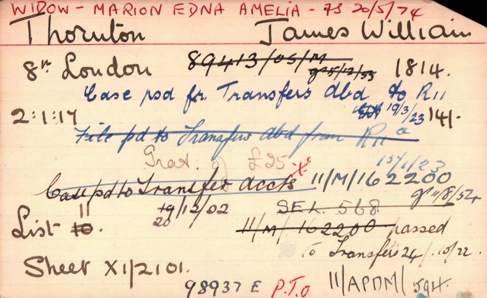 James Thornton's Pension Card