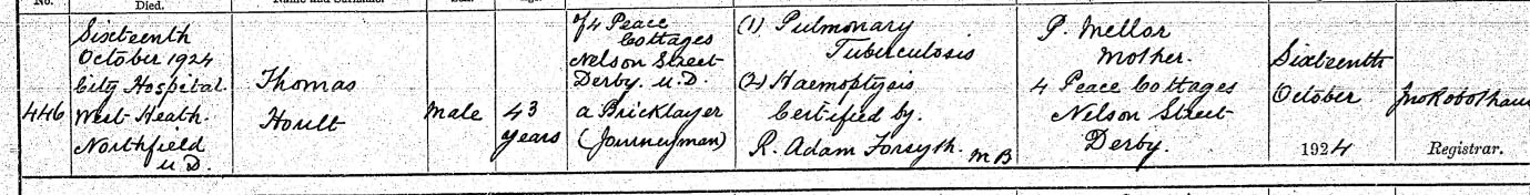 The Death Record Details For Thomas Hoult