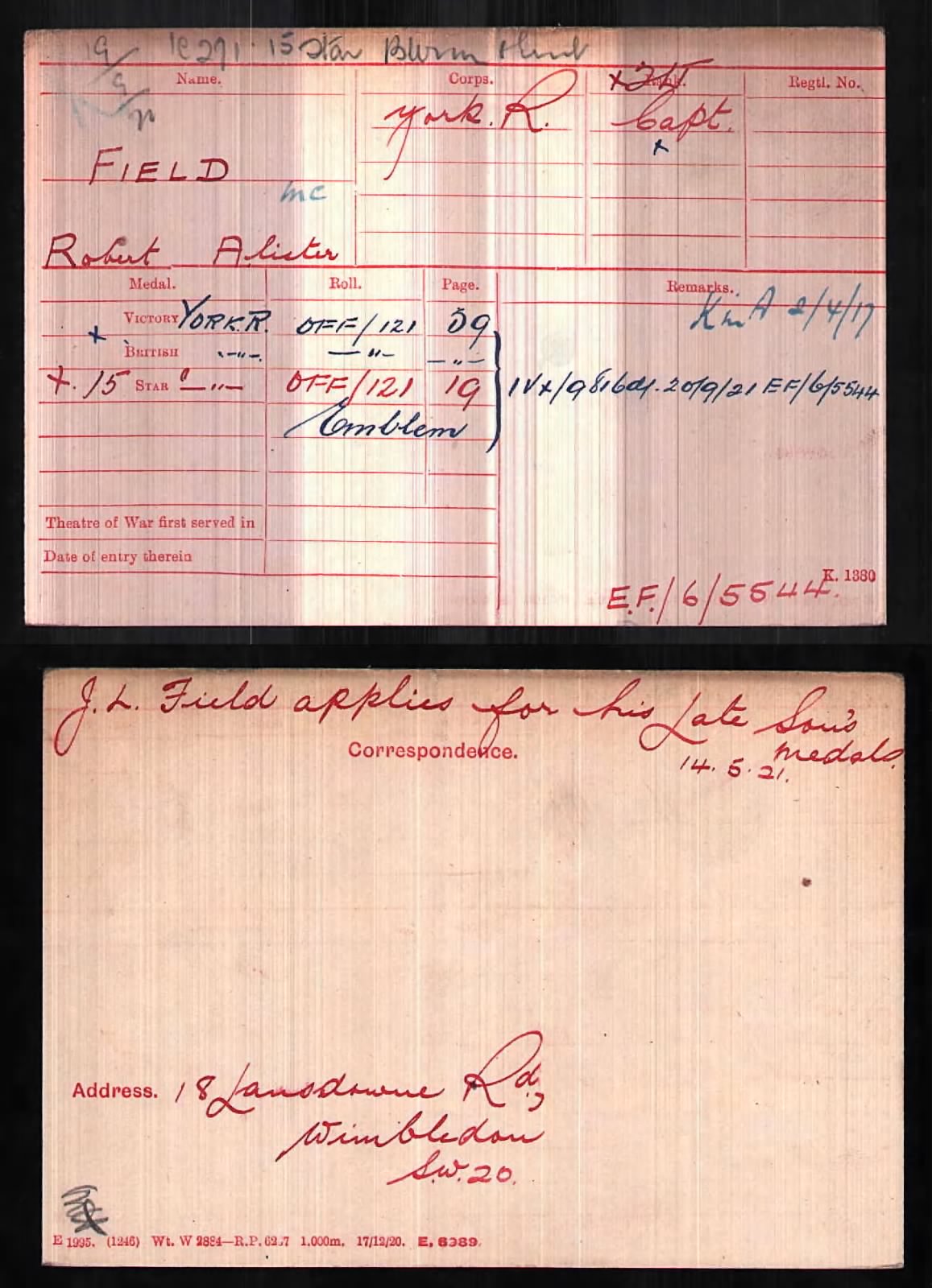 Robert Alister Field Medal Index