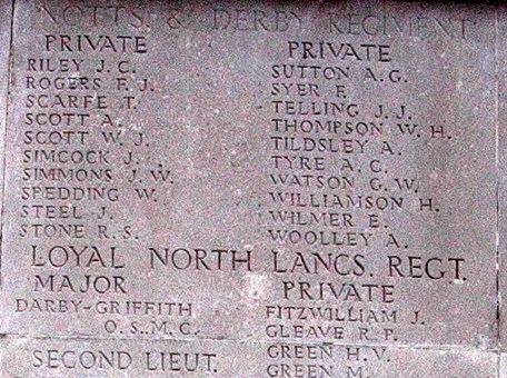 Soissons Memorial, Showing OS Darby Griffith Of The Loyal North Lancashire Regiment