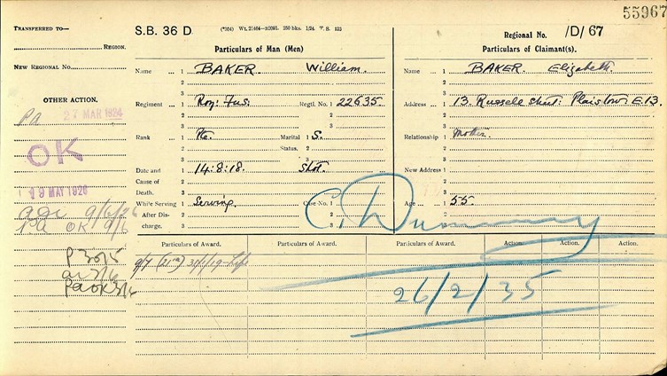 Ledger For William Baker