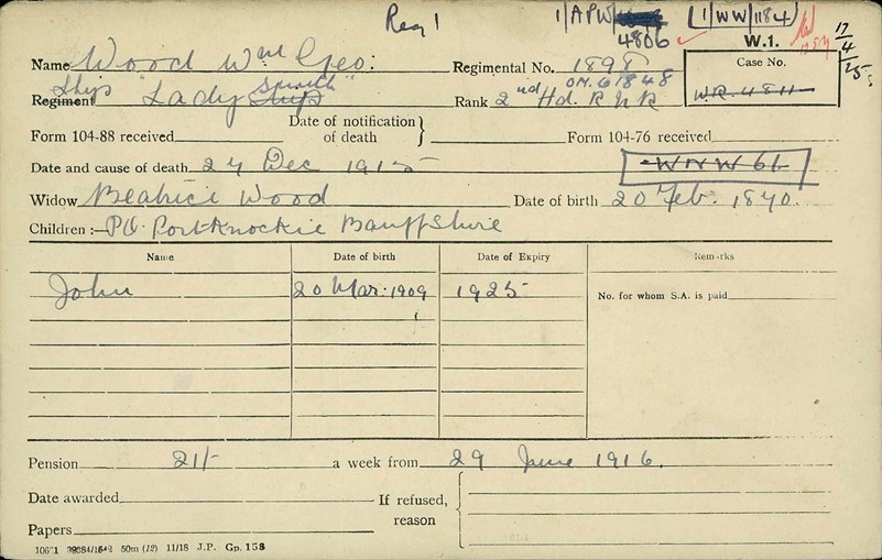 Pension Card For William George Wood