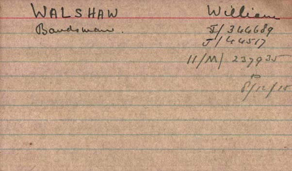 William Walshaw Pension Card Showing Royal Navy Service