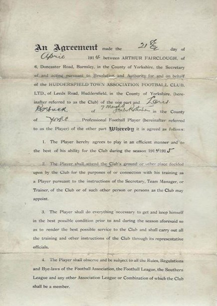 Larrett's Contract To Play For Huddersfield Town, Dated 21 April 1914.
