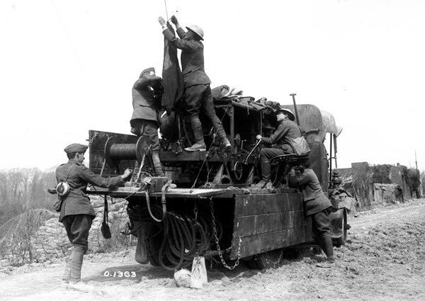 Kite Balloon Windlas And Crew, Fixing The 500' Flag To A Cable