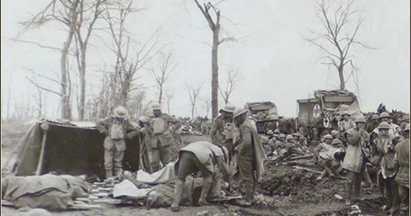An advanced dressing station during the First World War, where the wounded received emergency treatment. [National Library of Scotland reference: Acc.3155/Phot.C.1522]