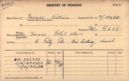 William Youngs Pension Record Card
