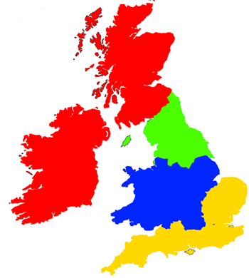 Figure 3 Map Showing Area Used For Each Central Army Pension Issue Office Region