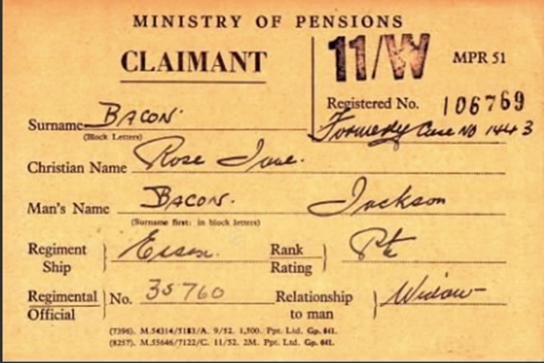 Pension Card For Jackson Bacon From The WFA Archive On Fold3 By Ancestry