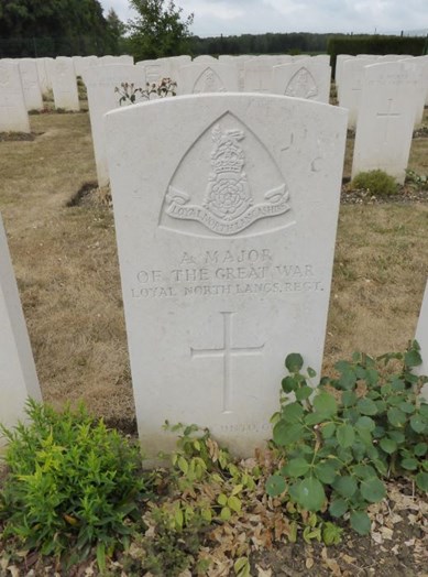 The Headstone Of The 'Unknown Major, Loyal North Lancs Regiment At La Ville Aux Bois British Cemetery