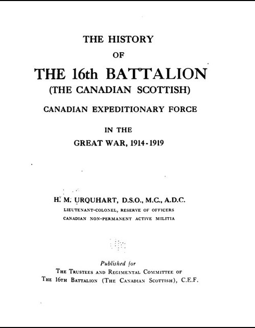 The Title Page From H M Urquhart's 1932 Battalion History
