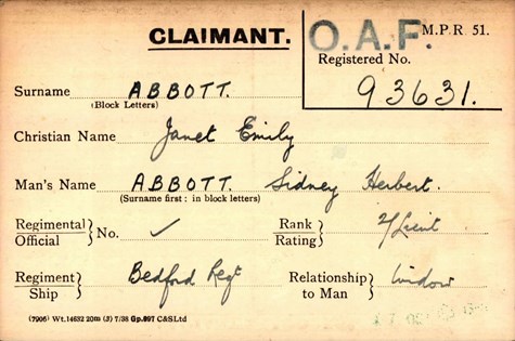 Sidney Herbert Abbott's Card