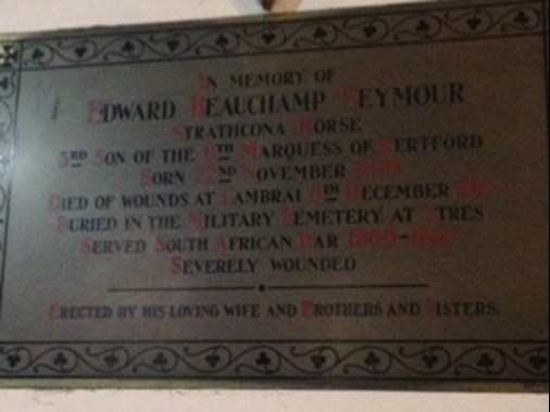 Plaque In The Holy Trinity Church Commemorating Lord Edward's Service In Lord Strachcona's Horse