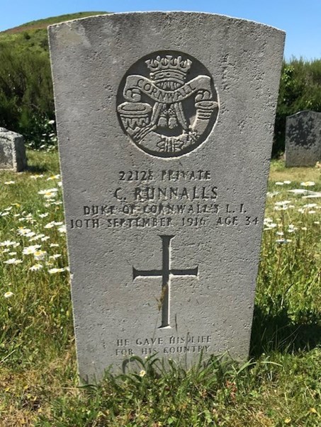 Headstone of Private Christopher ‘Kit’ Runnalls, 10th Battalion DCLI. (Photo: Paul Blumsom)